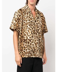 Мужская светло-коричневая рубашка с коротким рукавом с леопардовым принтом от Mastermind World