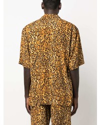 Мужская светло-коричневая рубашка с коротким рукавом с леопардовым принтом от Moschino