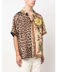 Мужская светло-коричневая рубашка с коротким рукавом с леопардовым принтом от P.A.R.O.S.H.