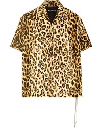 Мужская светло-коричневая рубашка с коротким рукавом с леопардовым принтом от Mastermind Japan
