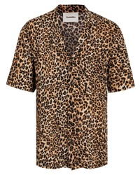 Мужская светло-коричневая рубашка с коротким рукавом с леопардовым принтом от Nanushka