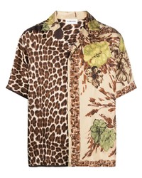 Мужская светло-коричневая рубашка с коротким рукавом с леопардовым принтом от P.A.R.O.S.H.