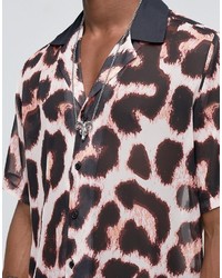 Мужская светло-коричневая рубашка с коротким рукавом с леопардовым принтом от Reclaimed Vintage
