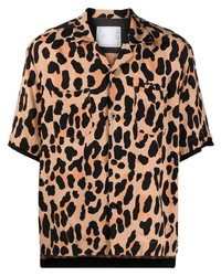 Мужская светло-коричневая рубашка с коротким рукавом с леопардовым принтом от Sacai