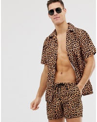 Мужская светло-коричневая рубашка с коротким рукавом с леопардовым принтом от South Beach