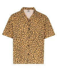 Мужская светло-коричневая рубашка с коротким рукавом с леопардовым принтом от Vision Street Wear