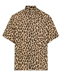Мужская светло-коричневая рубашка с коротким рукавом с леопардовым принтом от Wacko Maria