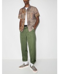Мужская светло-коричневая рубашка с коротким рукавом с "огурцами" от Beams Plus