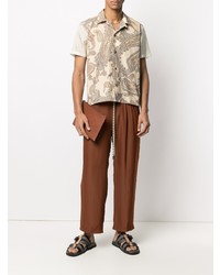 Мужская светло-коричневая рубашка с коротким рукавом с "огурцами" от Viktor & Rolf