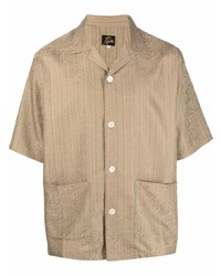 Мужская светло-коричневая рубашка с коротким рукавом с "огурцами" от Needles