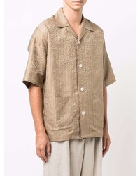 Мужская светло-коричневая рубашка с коротким рукавом с "огурцами" от Needles