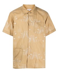 Мужская светло-коричневая рубашка с коротким рукавом с принтом от Engineered Garments