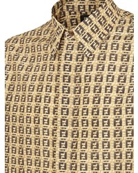 Мужская светло-коричневая рубашка с коротким рукавом с принтом от Fendi