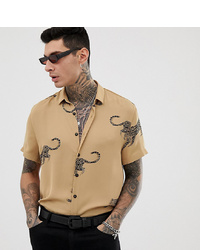 Мужская светло-коричневая рубашка с коротким рукавом с принтом от Heart & Dagger