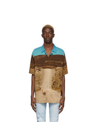 Мужская светло-коричневая рубашка с коротким рукавом с принтом от Marcelo Burlon County of Milan