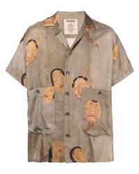 Мужская светло-коричневая рубашка с коротким рукавом с принтом от Uma Wang
