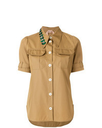 Светло-коричневая рубашка с коротким рукавом с украшением