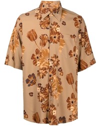 Мужская светло-коричневая рубашка с коротким рукавом с цветочным принтом от Ami Paris
