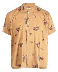 Мужская светло-коричневая рубашка с коротким рукавом с цветочным принтом от Bode