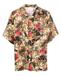 Мужская светло-коричневая рубашка с коротким рукавом с цветочным принтом от Buscemi