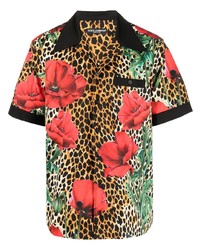 Мужская светло-коричневая рубашка с коротким рукавом с цветочным принтом от Dolce & Gabbana
