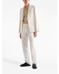 Мужская светло-коричневая рубашка с коротким рукавом с цветочным принтом от Prada