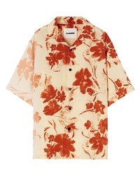 Мужская светло-коричневая рубашка с коротким рукавом с цветочным принтом от Jil Sander