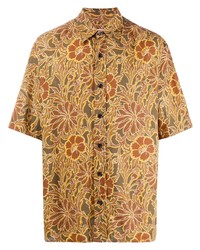 Мужская светло-коричневая рубашка с коротким рукавом с цветочным принтом от Nanushka