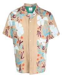 Мужская светло-коричневая рубашка с коротким рукавом с цветочным принтом от PS Paul Smith