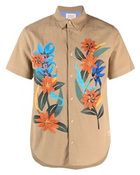 Мужская светло-коричневая рубашка с коротким рукавом с цветочным принтом от Scotch & Soda