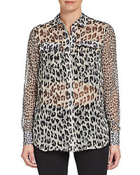Светло-коричневая рубашка с леопардовым принтом
