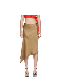 Светло-коричневая сатиновая юбка-миди