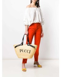 Светло-коричневая соломенная большая сумка от Emilio Pucci