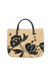 Светло-коричневая соломенная сумка через плечо с цветочным принтом от Ermanno Scervino