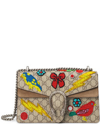 Женская светло-коричневая сумка из плотной ткани с вышивкой от Gucci