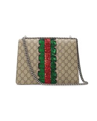 Светло-коричневая сумка через плечо из плотной ткани с вышивкой от Gucci