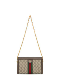 Светло-коричневая сумка через плечо из плотной ткани с принтом от Gucci