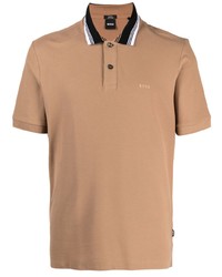 Мужская светло-коричневая футболка-поло в горизонтальную полоску от BOSS