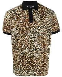 Мужская светло-коричневая футболка-поло с леопардовым принтом от Just Cavalli