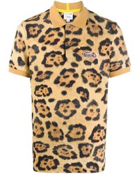 Мужская светло-коричневая футболка-поло с леопардовым принтом от Lacoste