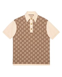 Мужская светло-коричневая футболка-поло с принтом от Gucci