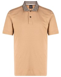 Мужская светло-коричневая футболка-поло с узором "гусиные лапки" от BOSS