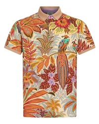 Мужская светло-коричневая футболка-поло с цветочным принтом от Etro