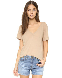 Женская светло-коричневая футболка с v-образным вырезом от Enza Costa