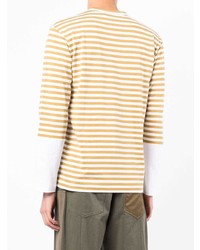 Мужская светло-коричневая футболка с длинным рукавом в горизонтальную полоску от Comme Des Garcons Play