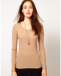 Женская светло-коричневая футболка с длинным рукавом от Jnby