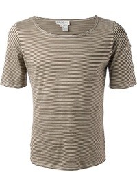 Светло-коричневая футболка с круглым вырезом в горизонтальную полоску