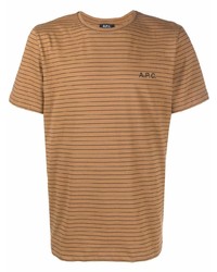Мужская светло-коричневая футболка с круглым вырезом в горизонтальную полоску от A.P.C.