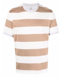 Мужская светло-коричневая футболка с круглым вырезом в горизонтальную полоску от Eleventy