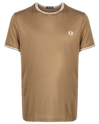 Мужская светло-коричневая футболка с круглым вырезом в горизонтальную полоску от Fred Perry